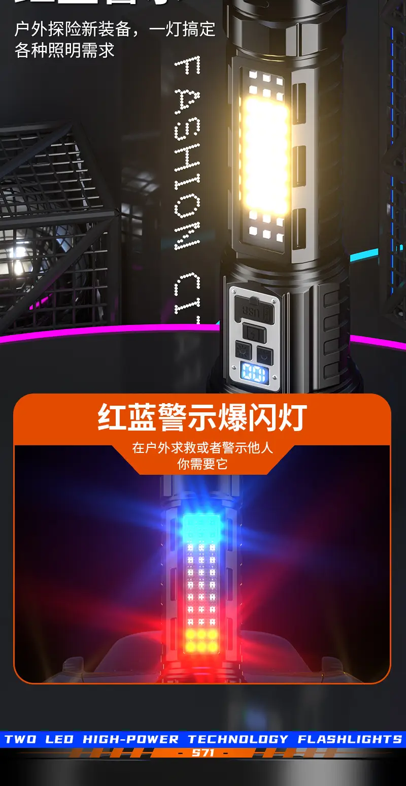 New Yellow & White Double Laser Flashlight with Red & Blue COB Lights — feature 12
