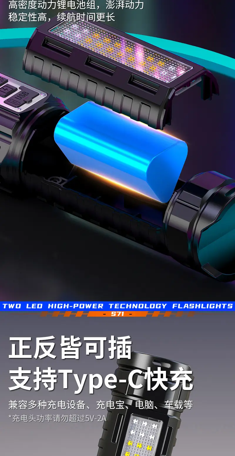 New Yellow & White Double Laser Flashlight with Red & Blue COB Lights — feature 14