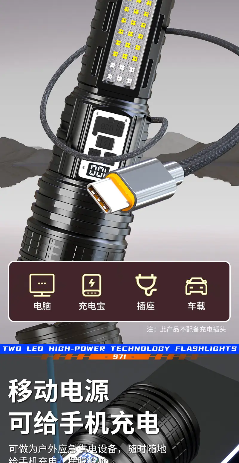 New Yellow & White Double Laser Flashlight with Red & Blue COB Lights — feature 15