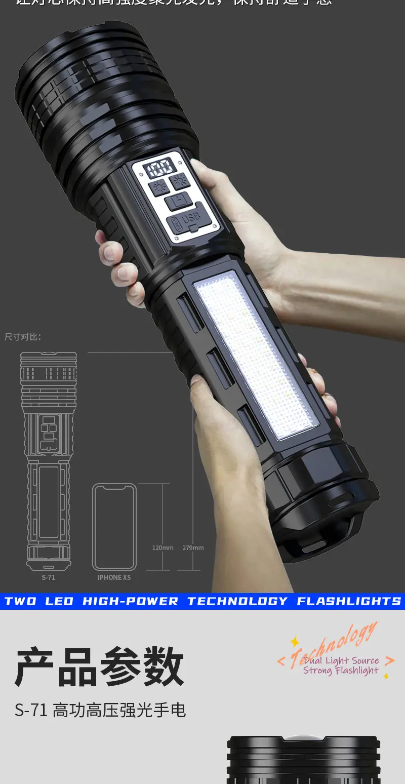 New Yellow & White Double Laser Flashlight with Red & Blue COB Lights — feature 18