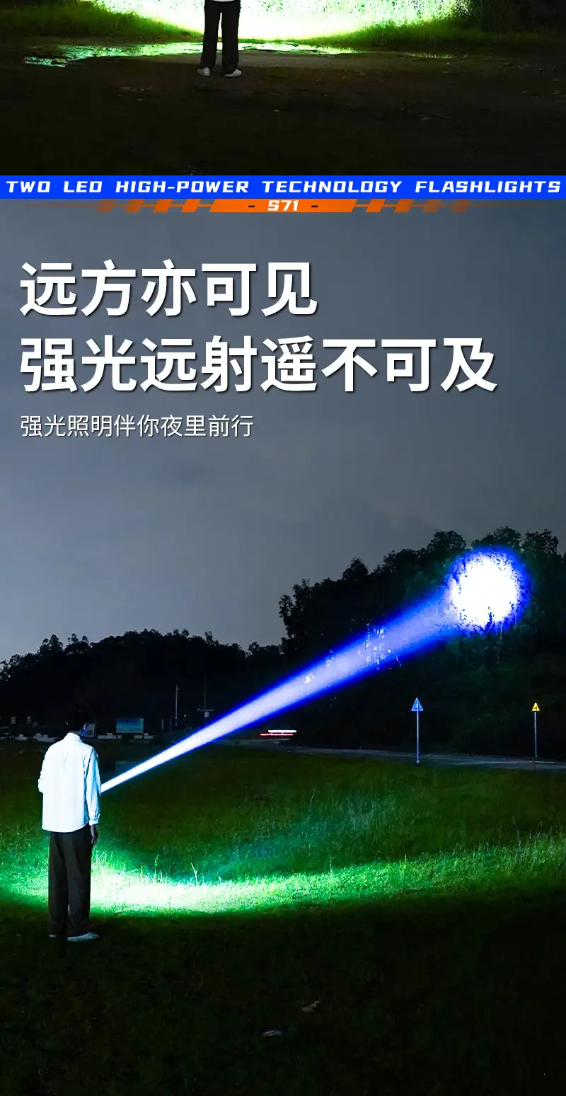 New Yellow & White Double Laser Flashlight with Red & Blue COB Lights — feature 7