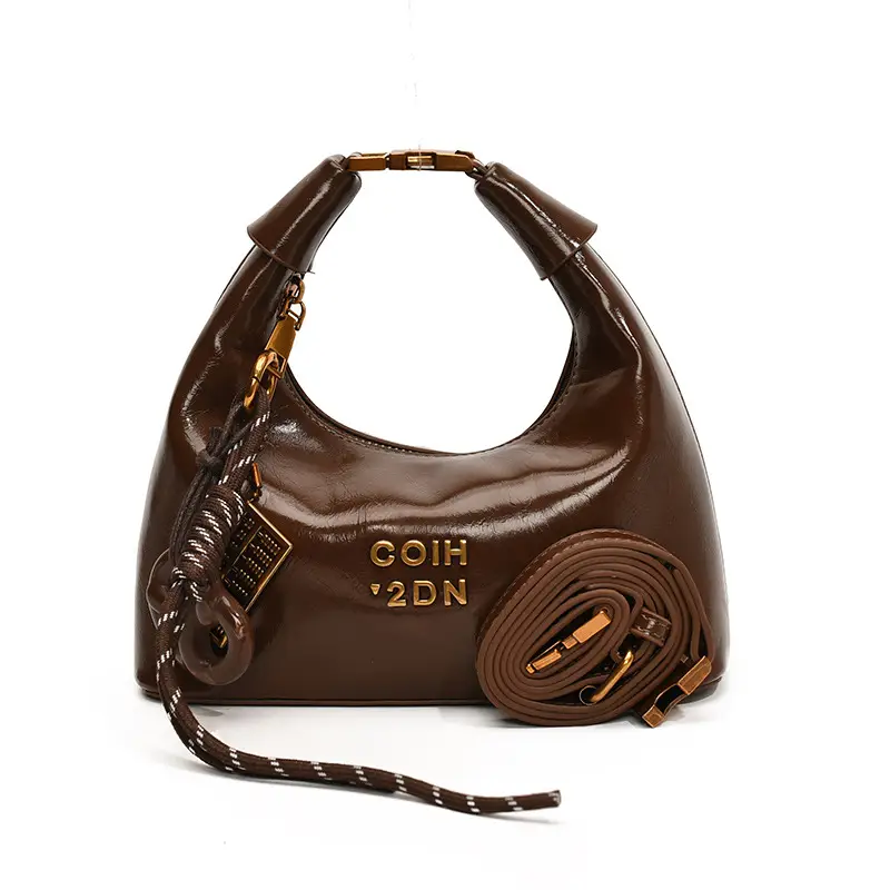 Women's Pleated Shoulder Bag Oil Wax Leather 2024 Winter Brown - Image 2