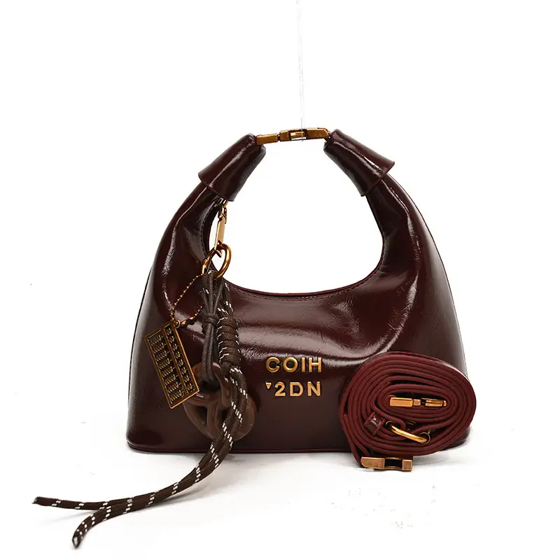 Women's Pleated Shoulder Bag Oil Wax Leather 2024 Winter Brown - Image 3