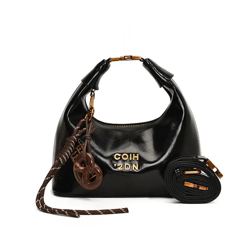 Women's Pleated Shoulder Bag Oil Wax Leather 2024 Winter Brown - Image 4