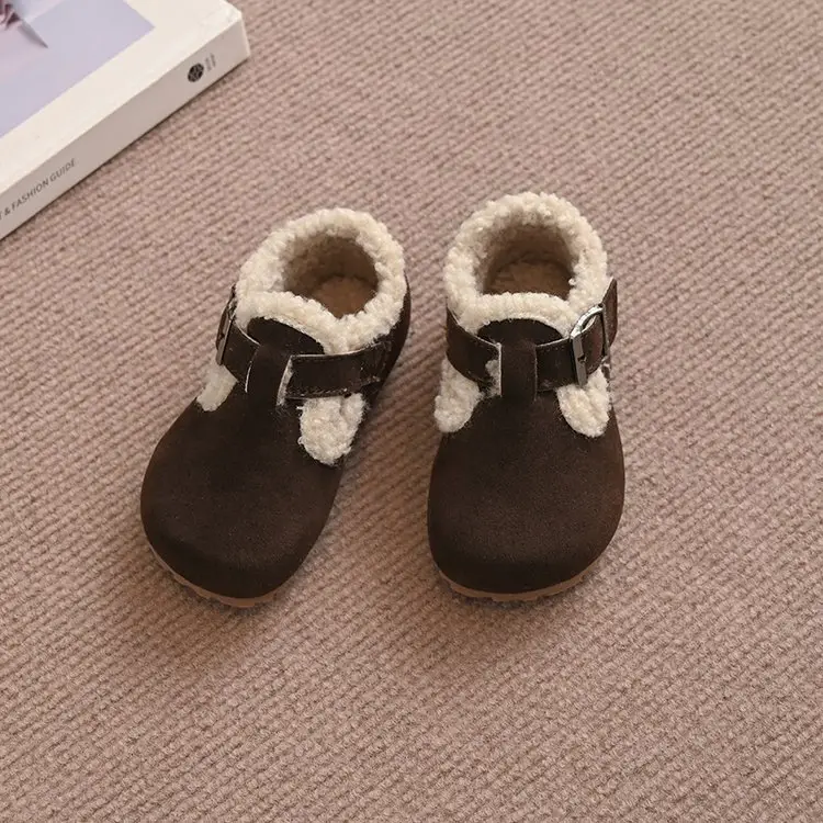 Girls' Soft Leather Baby Shoes Brown Winter