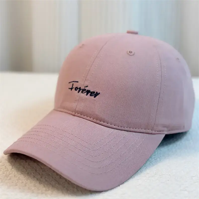 Korean-style Embroidered Baseball Cap Brown Pink - Image 4