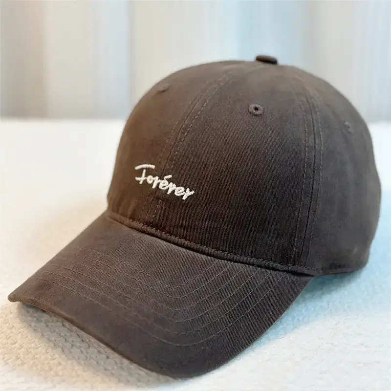 Korean-style Embroidered Baseball Cap Brown Pink - Image 5