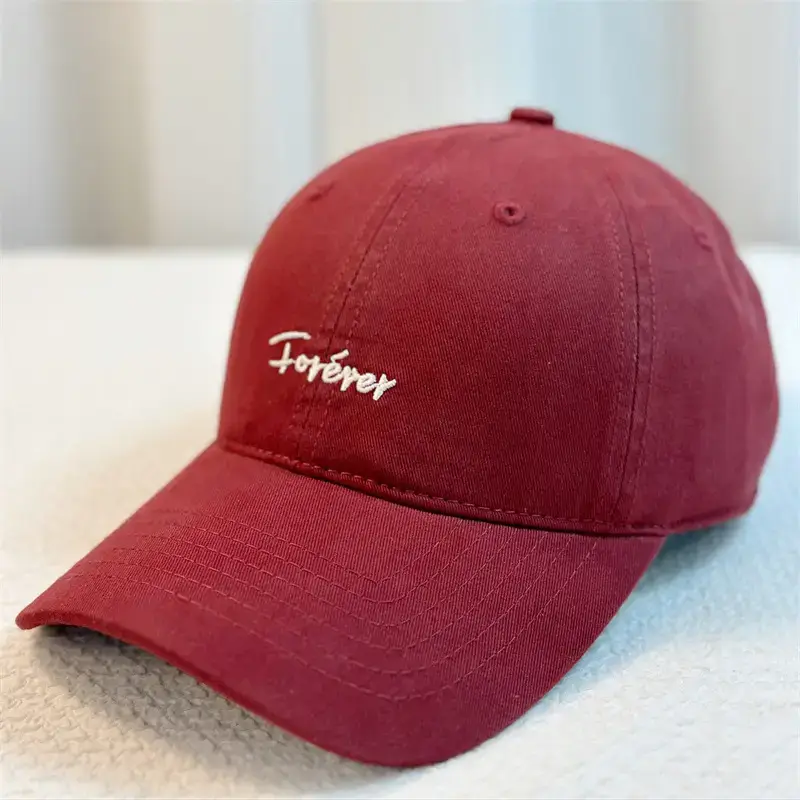 Korean-style Embroidered Baseball Cap Brown Pink - Image 7
