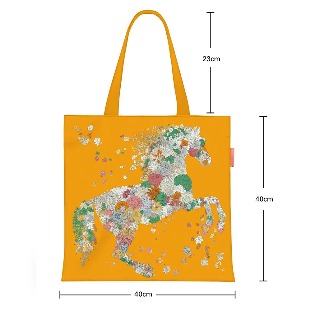 Women's Floral Canvas Handbag Orange 40x22cm - Image 3