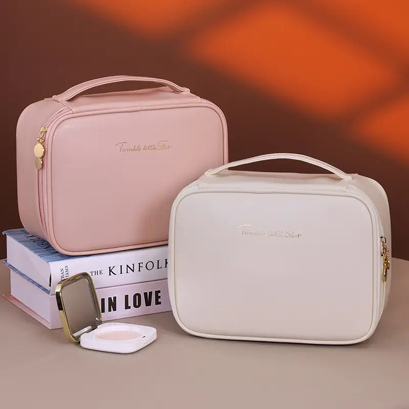 Portable Large Capacity Cosmetic Case with Travel Brush