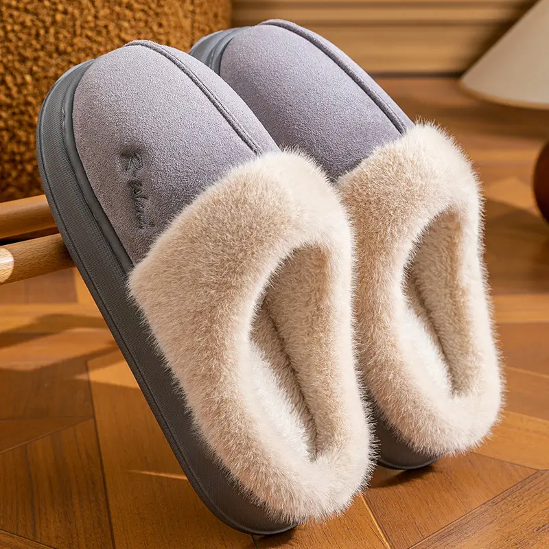 Cotton Slippers Women's Winter New Home Plush Warm Thick Bottom Non-slip Floor Mute Cotton Shoes for Men's Outer Wear Free Shipping - Image 4