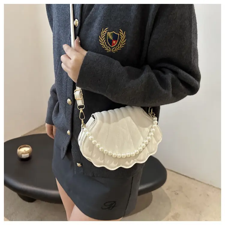 Women's Pearl Embellished Shoulder Bag White — feature 24
