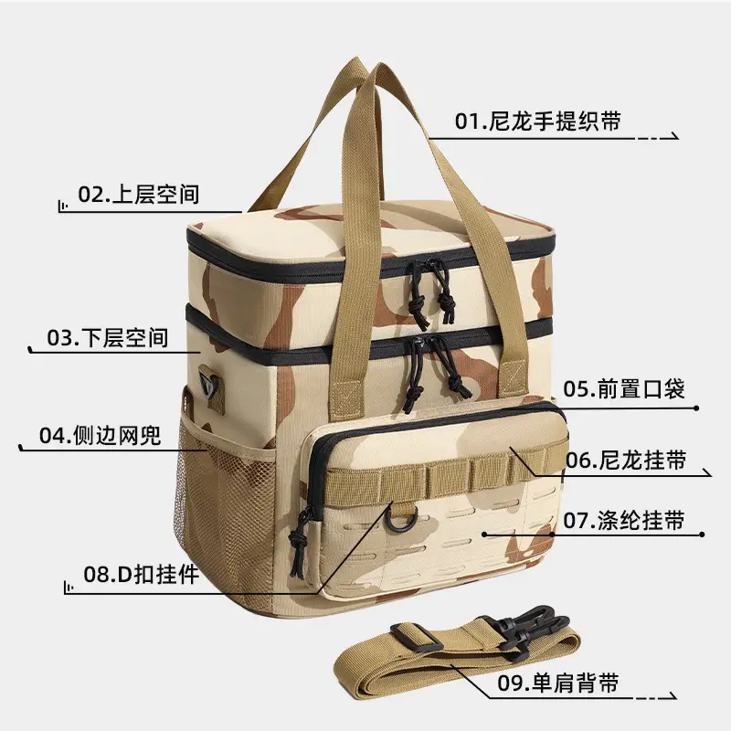 Camouflage Insulated Picnic Bag with Double Layer Ice Pack - Image 3