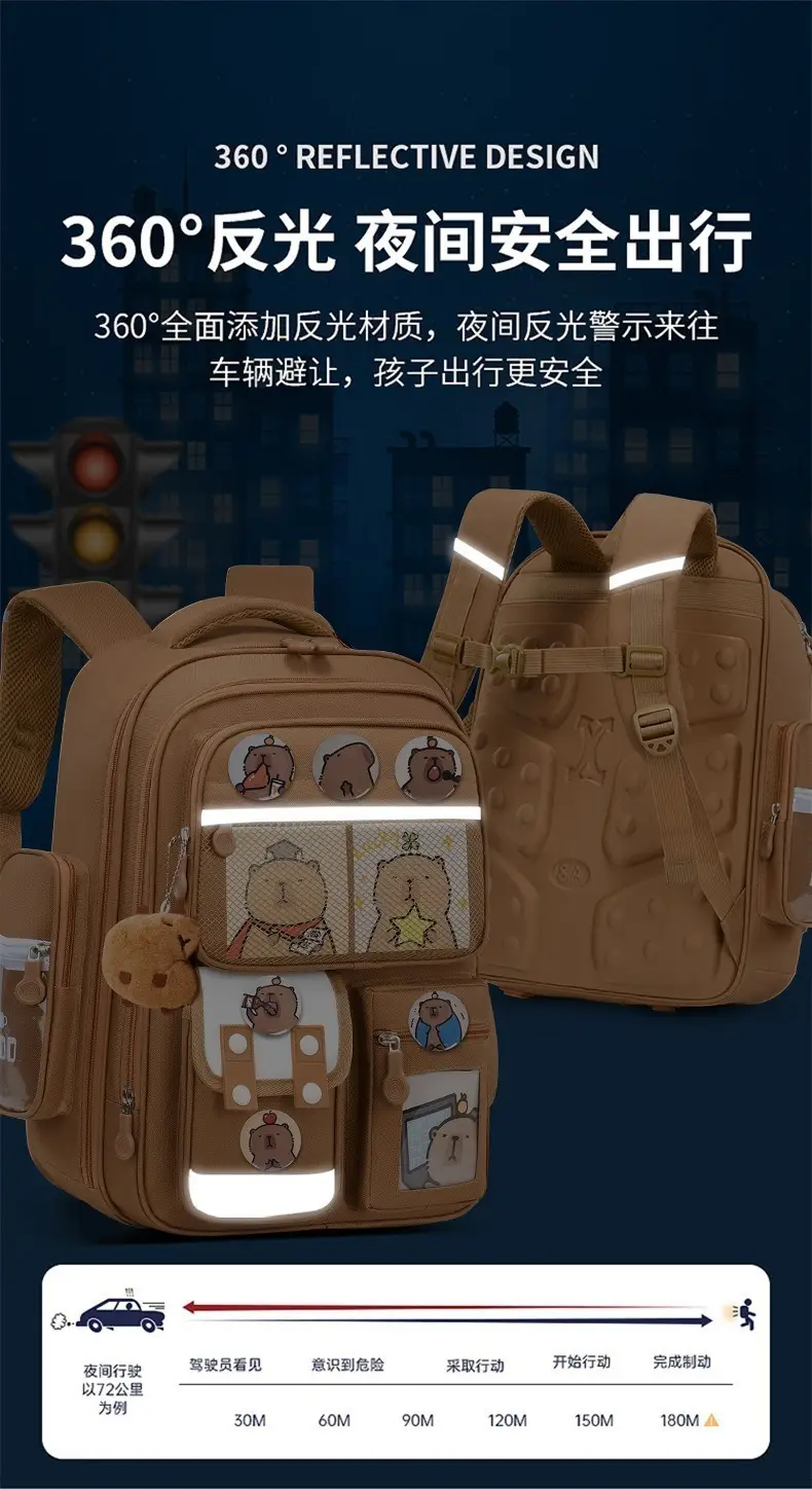 Kapibala Schoolbag Primary School Students Grades 1-3-6 Spine Protection and Burden Reduction Cartoon Kidsren's Schoolbag Large Capacity Backpack — feature 10