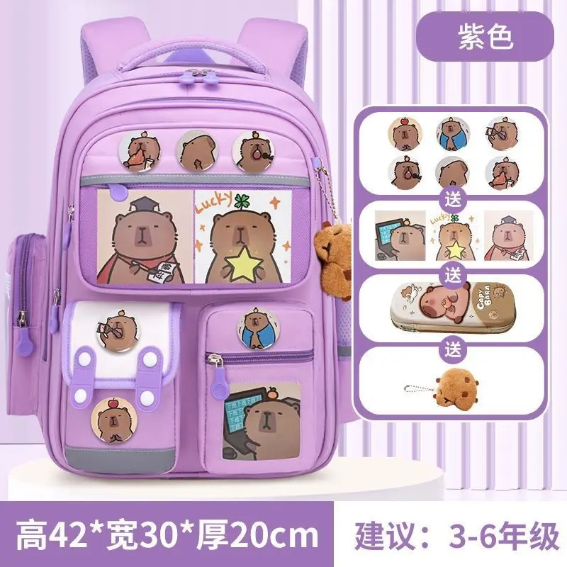 Kapibala Schoolbag Primary School Students Grades 1-3-6 Spine Protection and Burden Reduction Cartoon Kidsren's Schoolbag Large Capacity Backpack