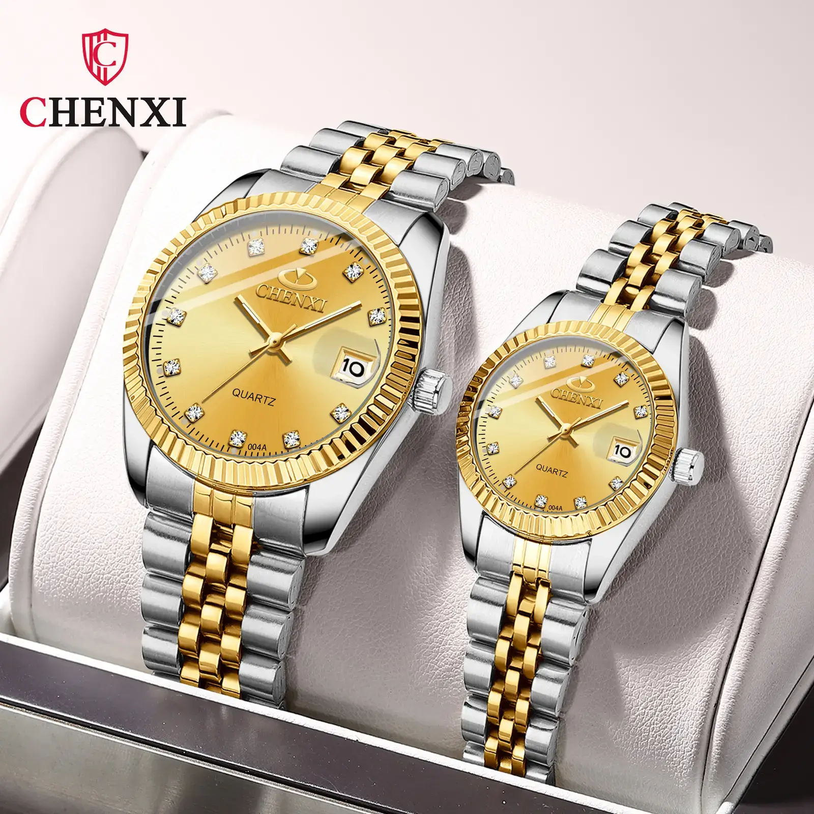 Chenxi Gold Silver Couple Watches with Calendar & Quartz - Image 9