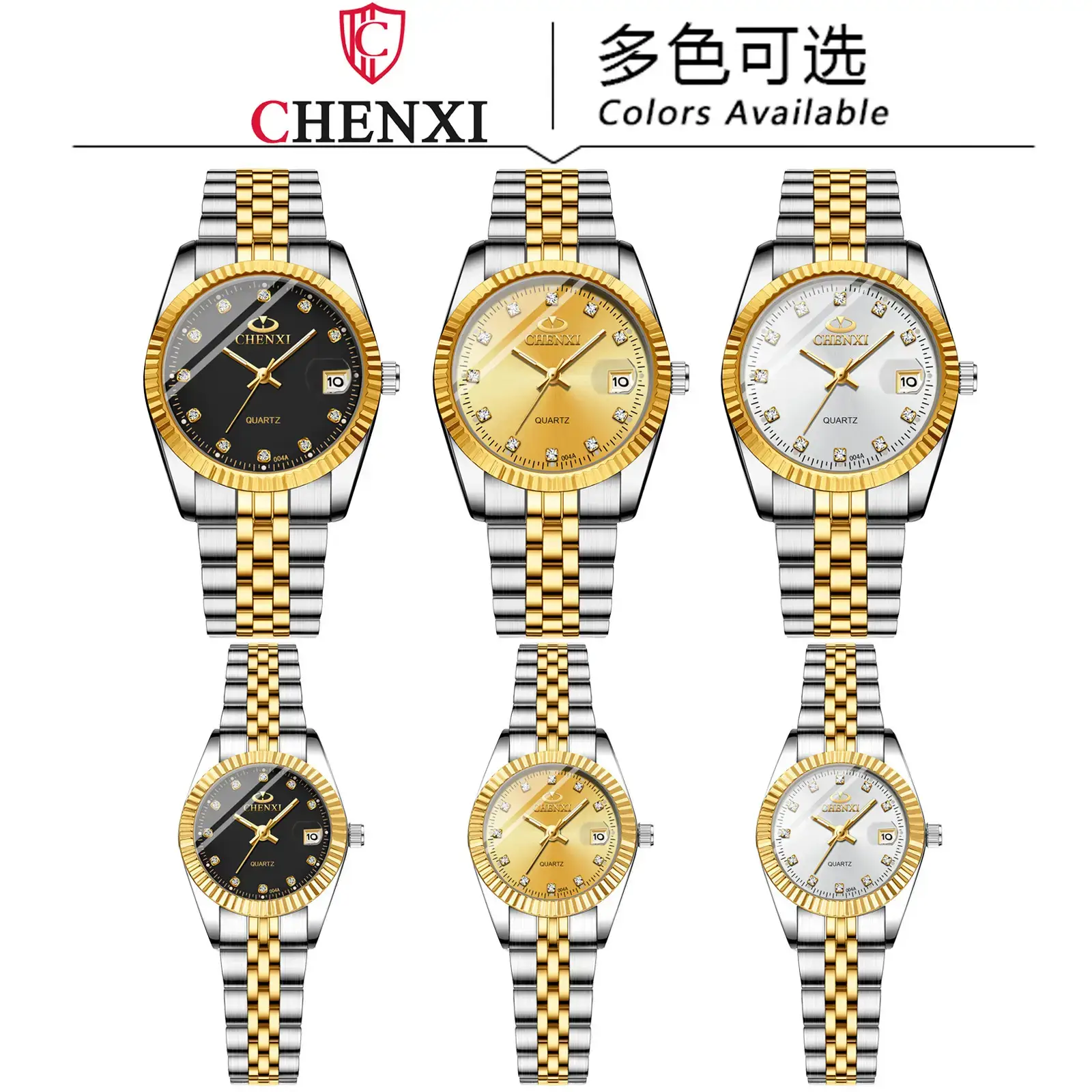 Chenxi Gold Silver Couple Watches with Calendar & Quartz - Image 11