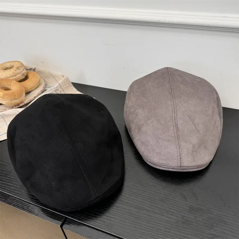 Women's Black Suede Forward Cap Winter Casual - Image 8