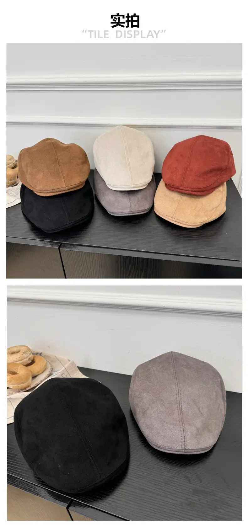 Women's Black Suede Forward Cap Winter Casual — feature 2