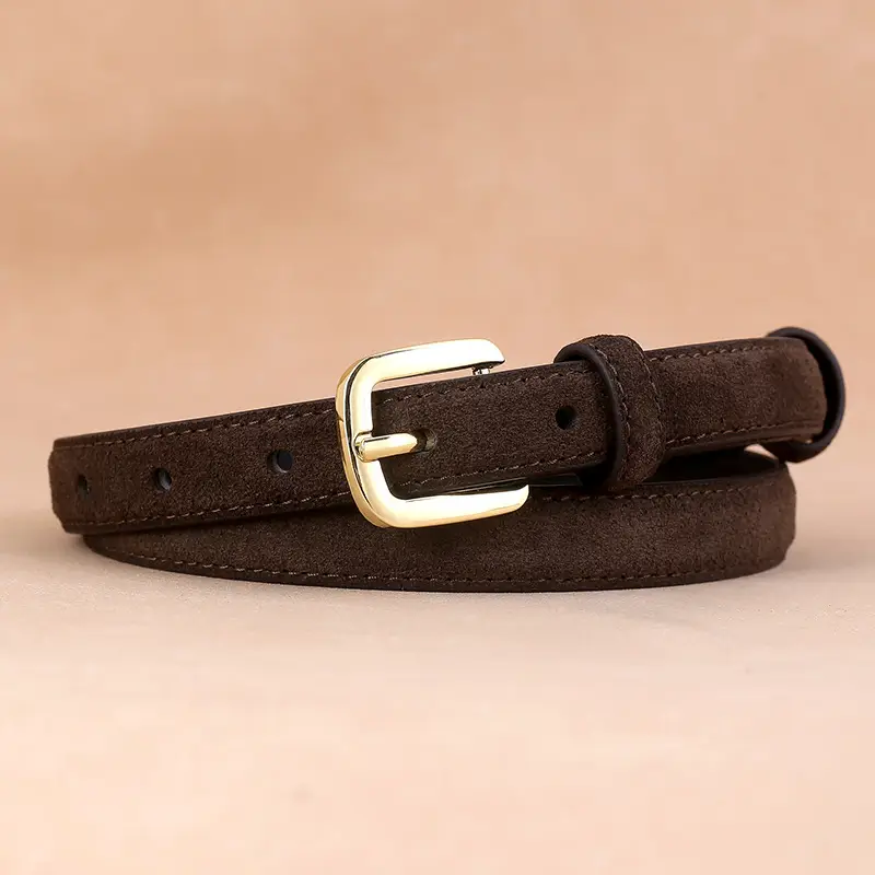 Women's Brown Leather Belt with Gold Buckle - Image 3