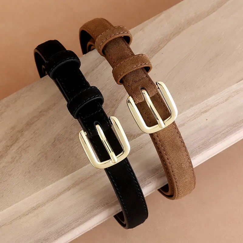 Women's Brown Leather Belt with Gold Buckle - Image 9