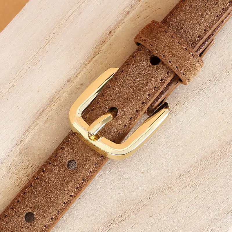 Women's Brown Leather Belt with Gold Buckle - Image 10