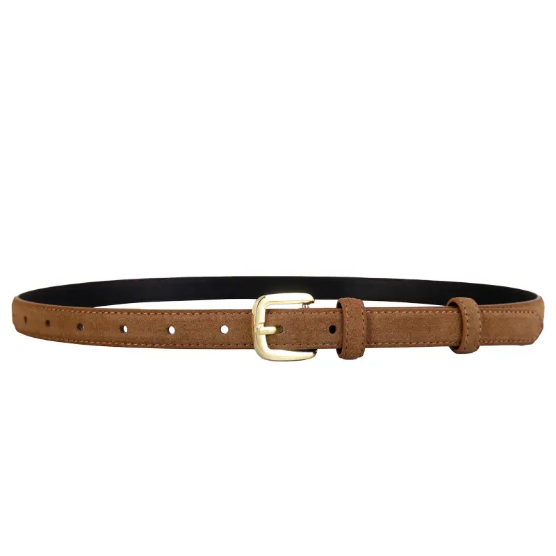 Women's Brown Leather Belt with Gold Buckle - Image 12