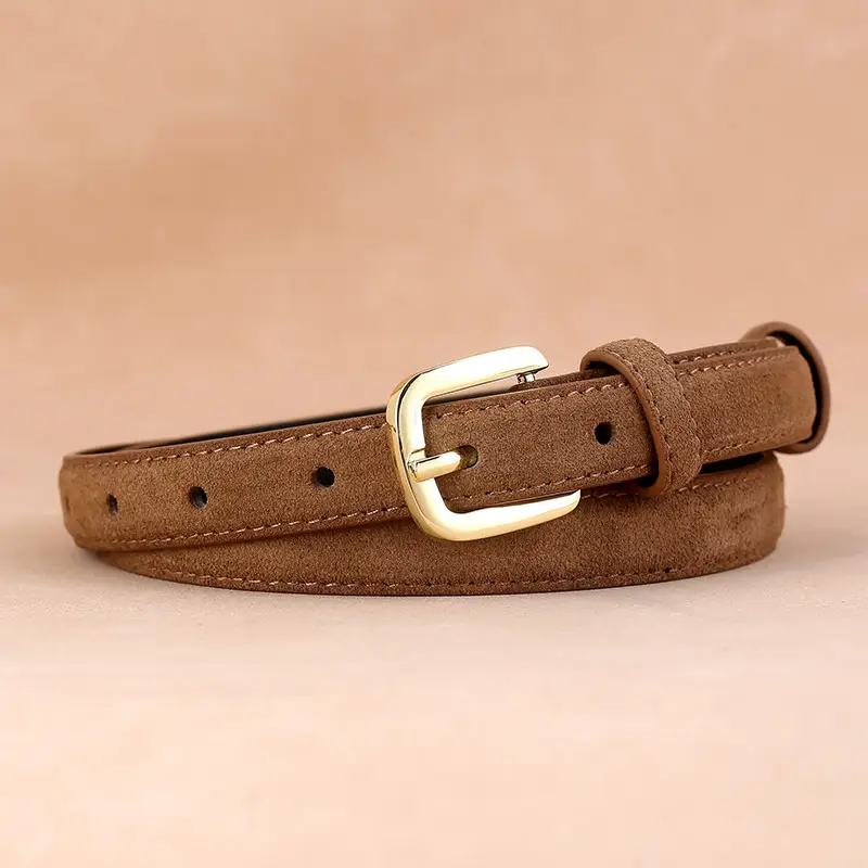 Women's Brown Leather Belt with Gold Buckle - Image 4