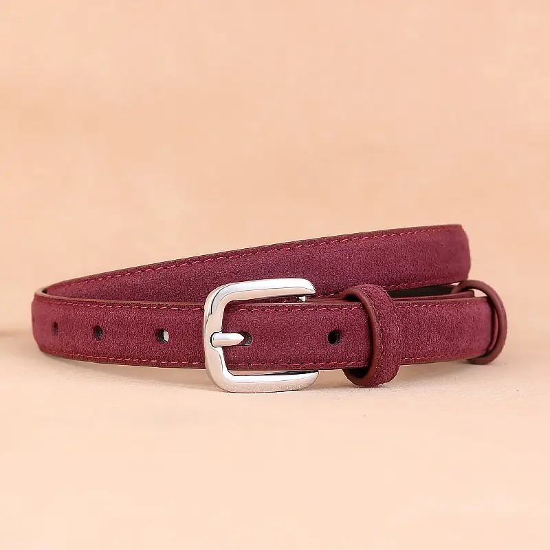Women's Brown Leather Belt with Gold Buckle - Image 5