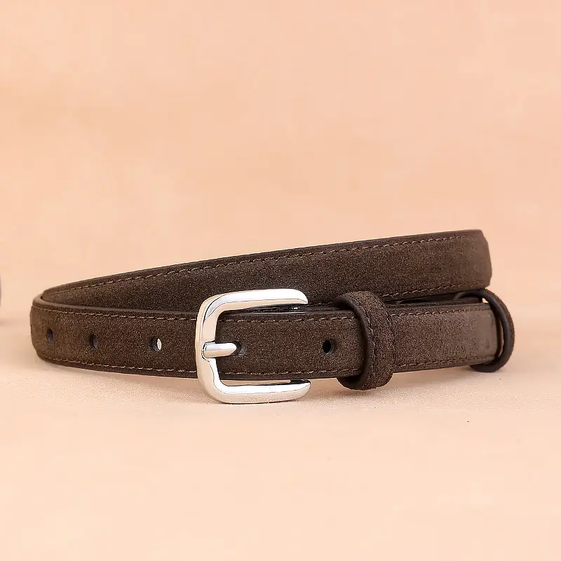 Women's Brown Leather Belt with Gold Buckle - Image 7