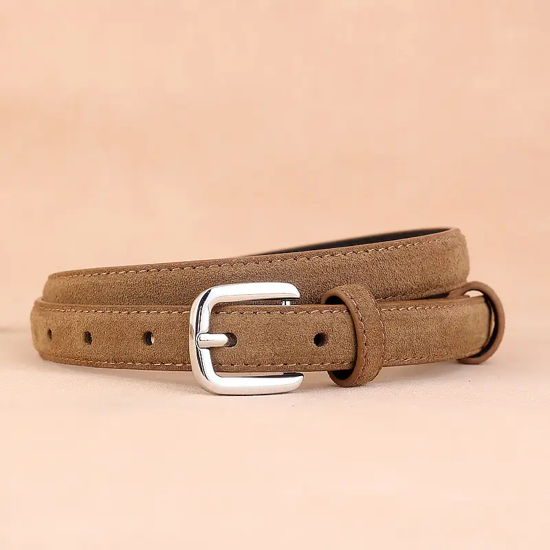 Women's Brown Leather Belt with Gold Buckle - Image 8