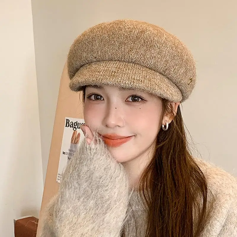 Women's Warm Grey Knit Beret Cap - Image 3