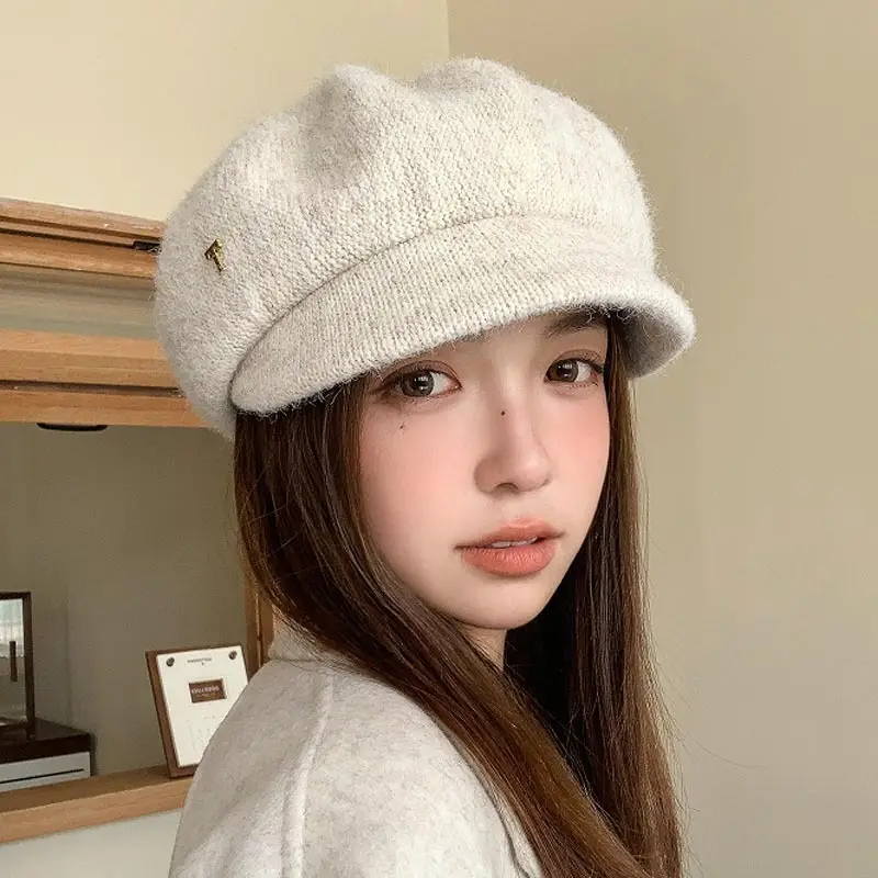 Women's Warm Grey Knit Beret Cap - Image 4
