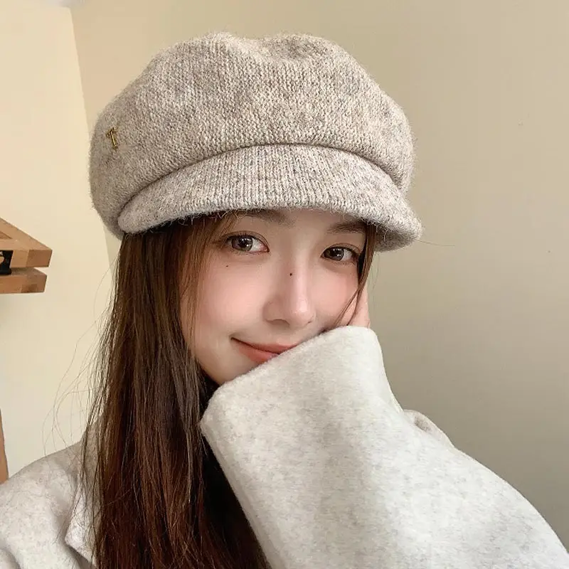 Women's Warm Grey Knit Beret Cap - Image 5