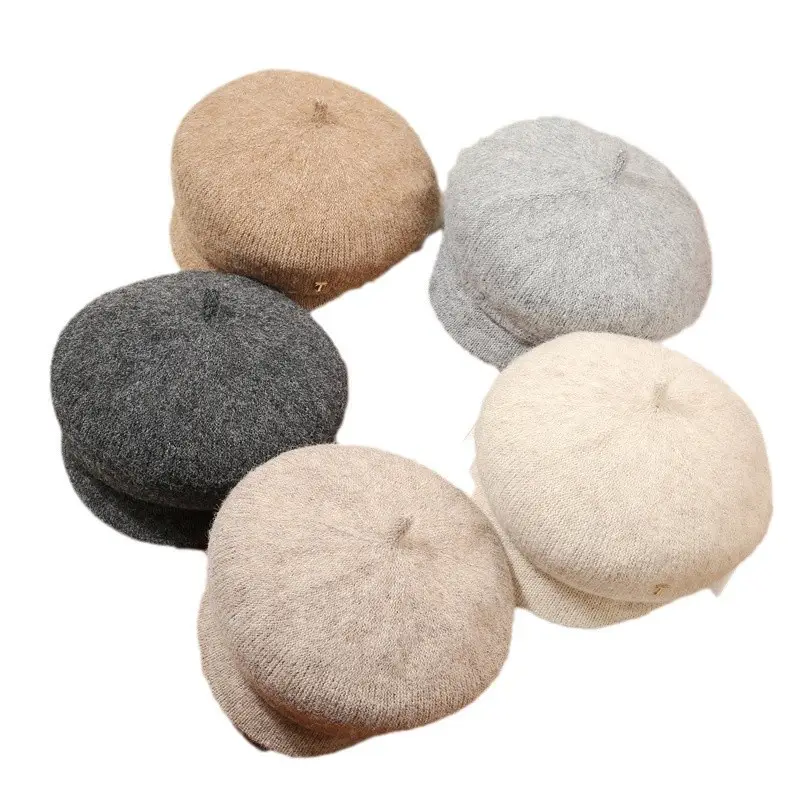 Women's Warm Grey Knit Beret Cap - Image 7