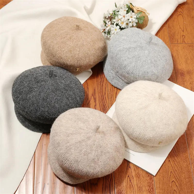 Women's Warm Grey Knit Beret Cap — feature 1