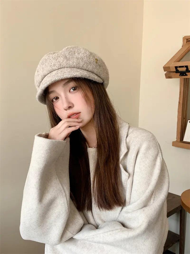 Women's Warm Grey Knit Beret Cap — feature 10
