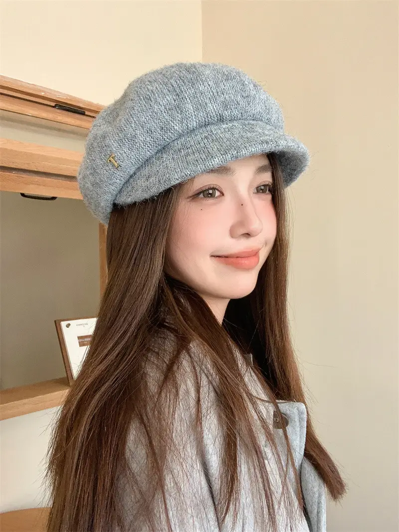 Women's Warm Grey Knit Beret Cap — feature 11