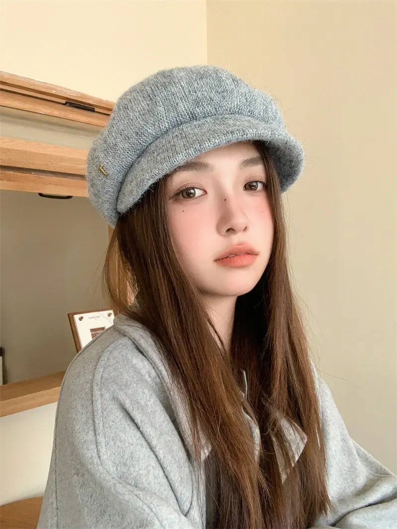 Women's Warm Grey Knit Beret Cap — feature 12