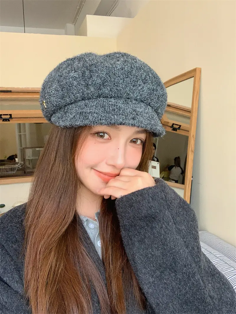 Women's Warm Grey Knit Beret Cap — feature 14