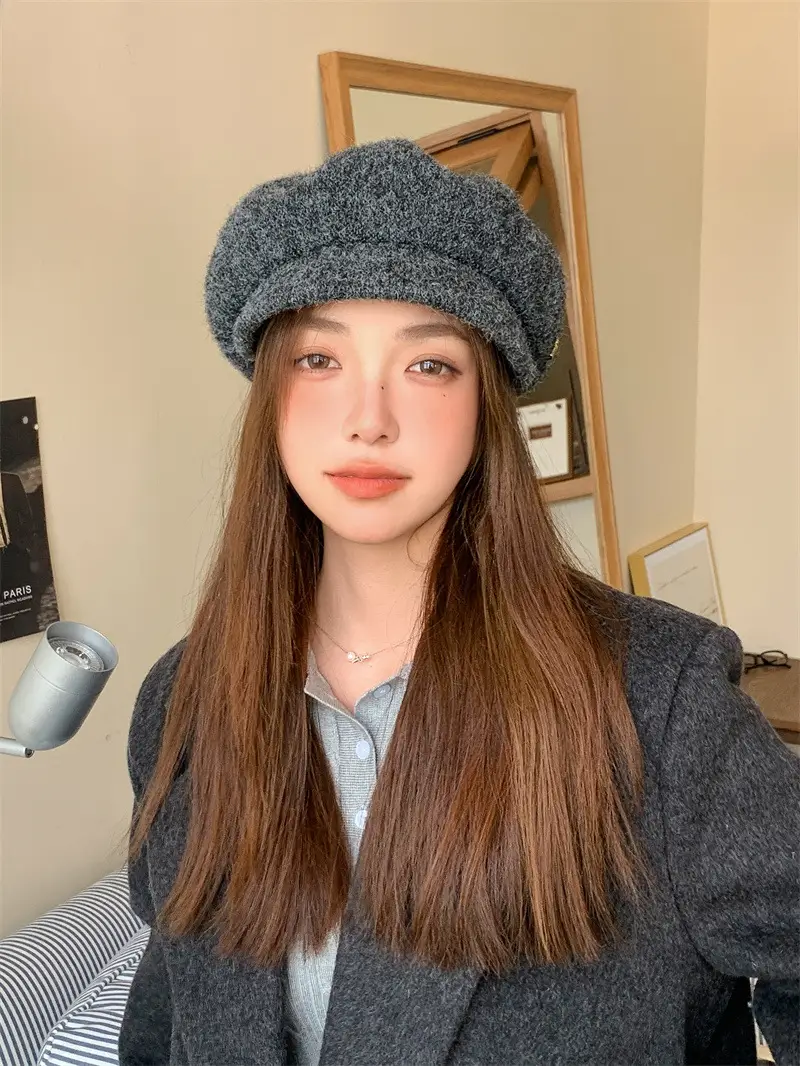 Women's Warm Grey Knit Beret Cap — feature 16