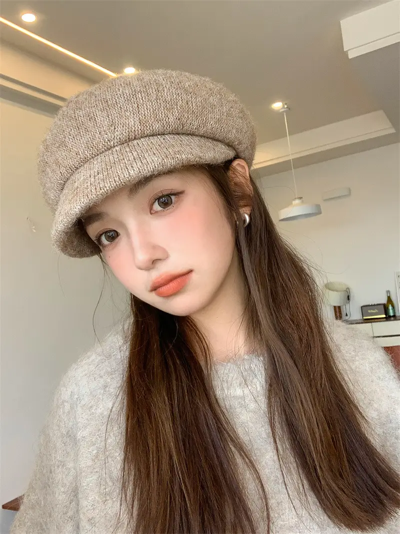 Women's Warm Grey Knit Beret Cap — feature 18