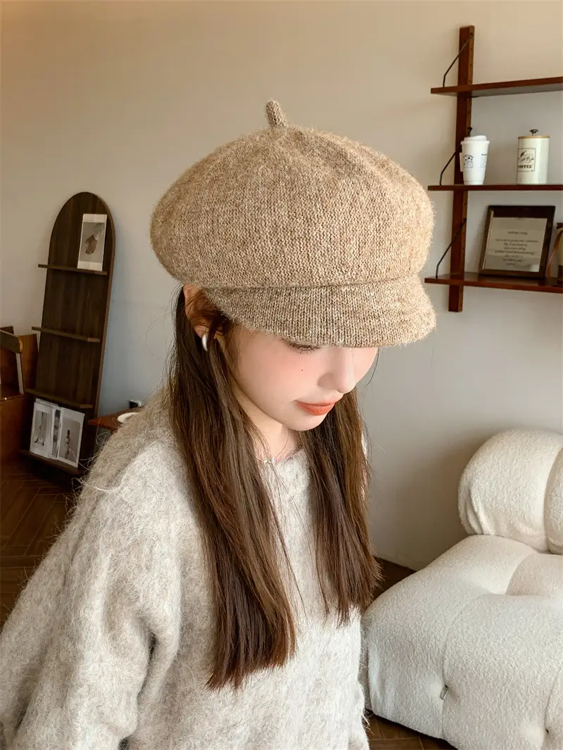 Women's Warm Grey Knit Beret Cap — feature 19