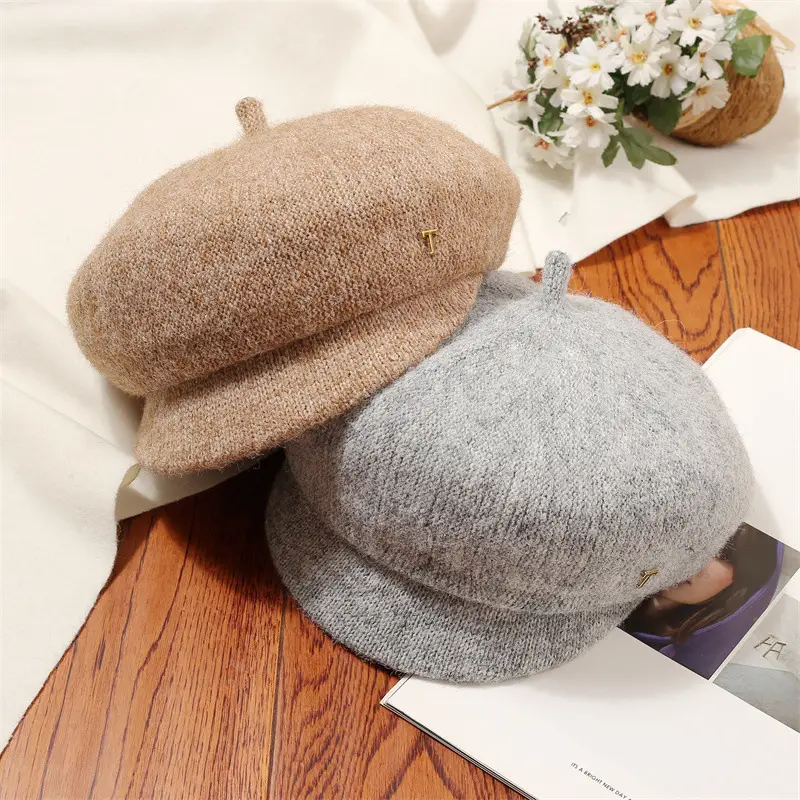 Women's Warm Grey Knit Beret Cap — feature 2