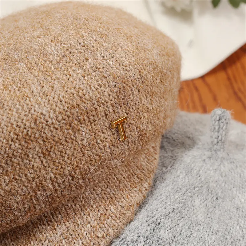 Women's Warm Grey Knit Beret Cap — feature 3