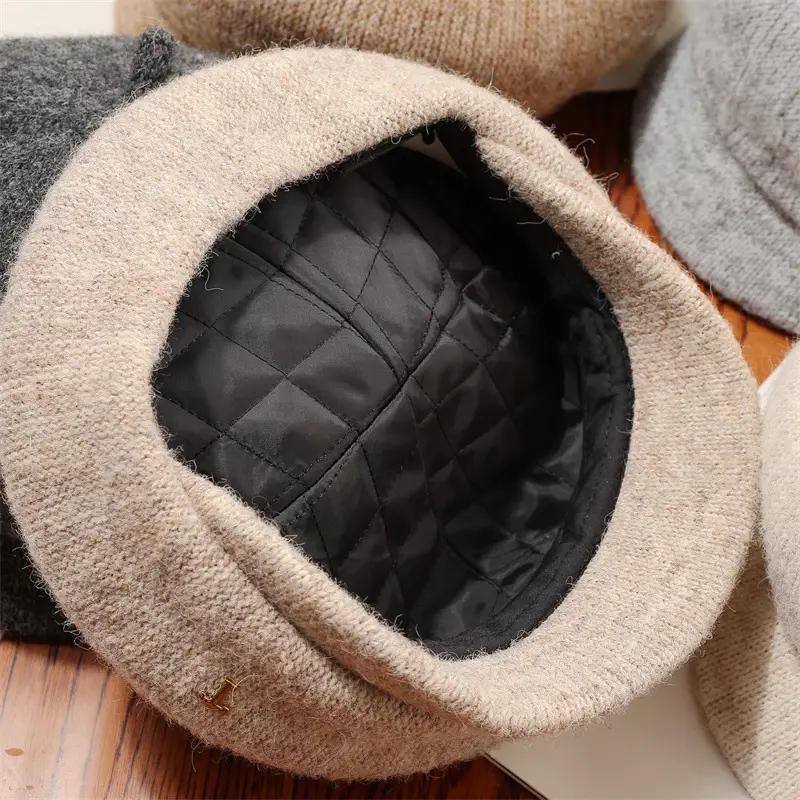 Women's Warm Grey Knit Beret Cap — feature 4