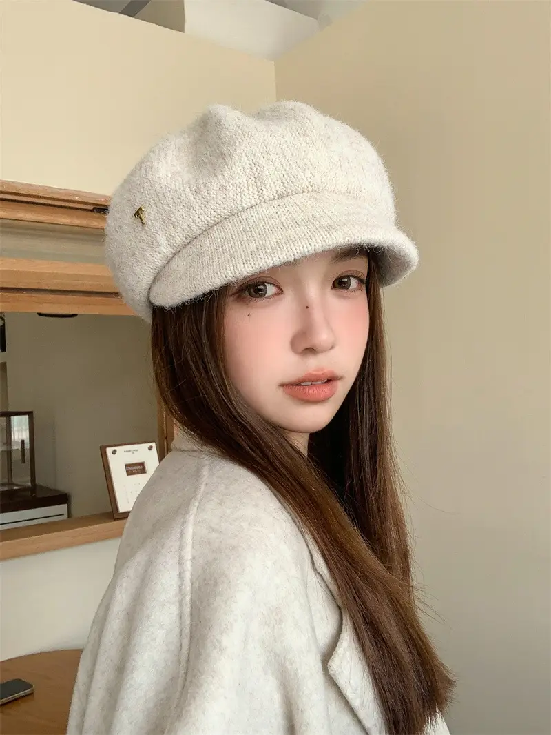Women's Warm Grey Knit Beret Cap — feature 5