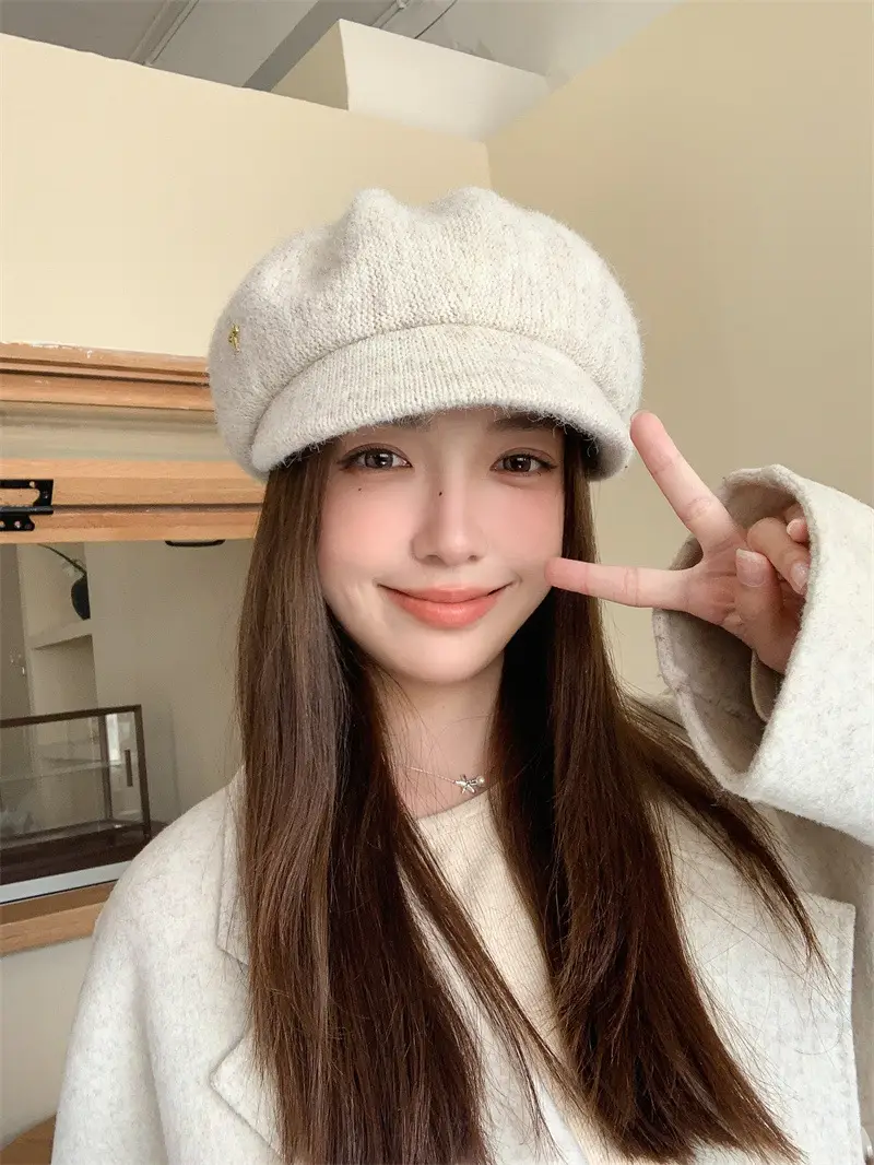 Women's Warm Grey Knit Beret Cap — feature 6