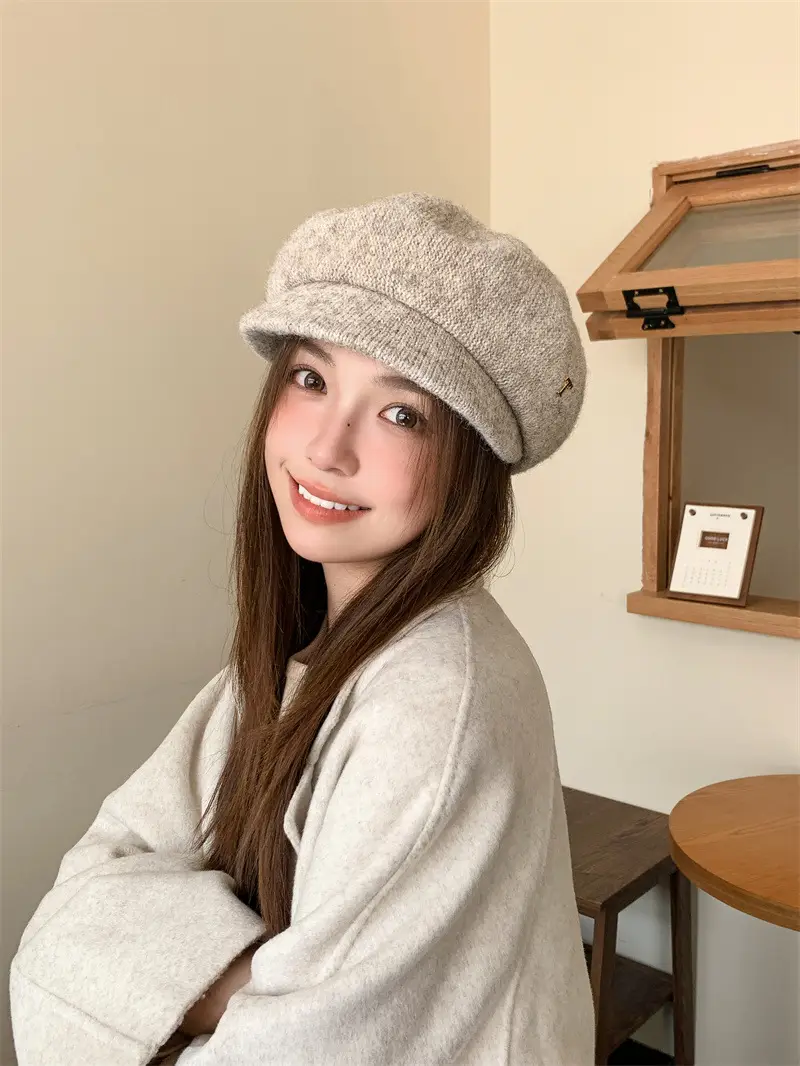 Women's Warm Grey Knit Beret Cap — feature 8