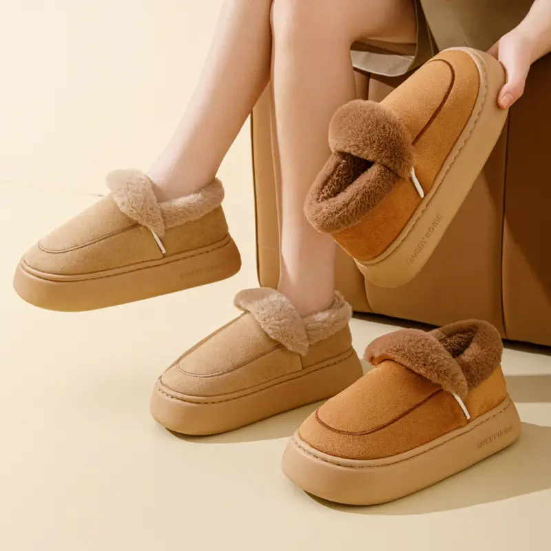 Thick-Soled Cotton Shoes for Women in Winter 2025 New Outer Wear Warm Anti-Slip Bag Heel Fleece-Lined Cotton Slippers for Women